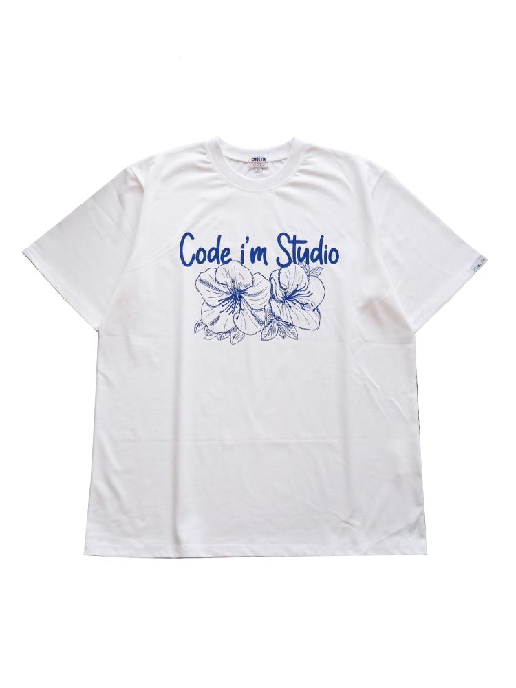 CODE I'M Vintage Flower Artwork Print Oversized Short Sleeve T-Shirt White
