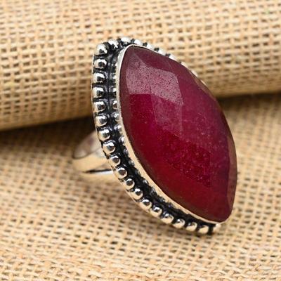 Marquise Faceted Ruby Gemstone Handmade 925 Sterling Silver Ring Jewelry