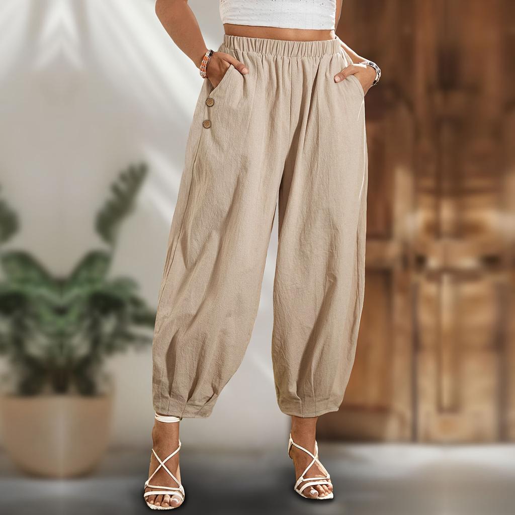 Neue Mode Damen Karottenhose Stoff Geknöpfter Aufschlag Elegante Damen Karottenhose