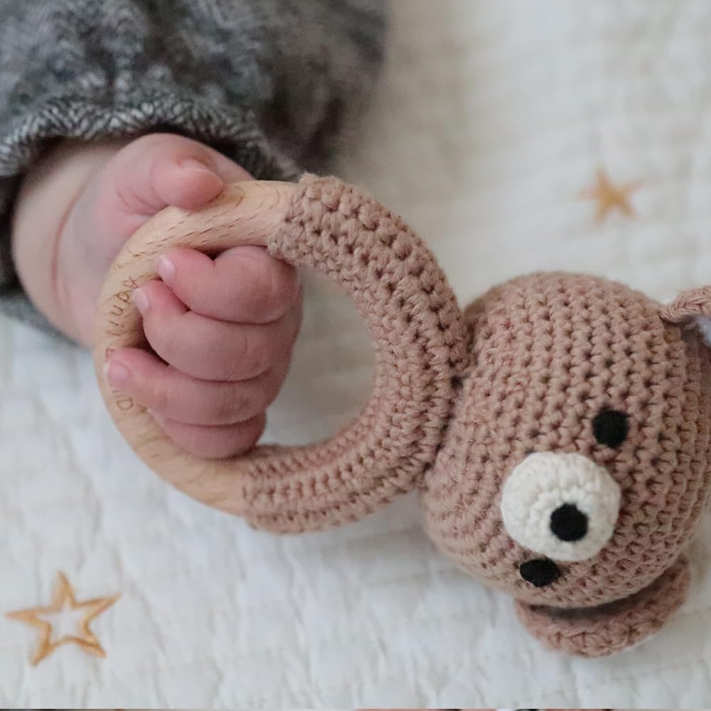 Easy to Towel Adnil LAND BEBE ANIMAL Rattle, Amigurumi, grip, Teether, rack, (BEAR) #25465