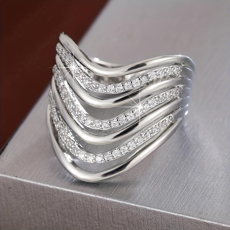 European and American Fashion Geometric Multi-layer Ring, Women's Exquisite Sparkling Inlaid Zircon Party Jewelry Gift