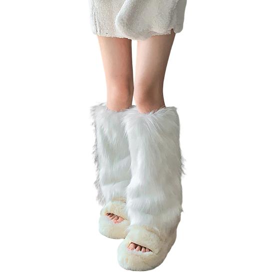 Fuzzy Leg Warmers Women Knee Length Faux Fur Leg Warmers Winter Long Boots Shoes Cuff Cover for Girls Street Party Daily Wear