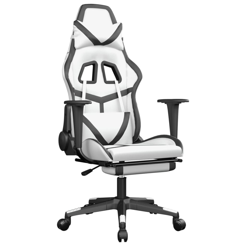 Vidaxl Gaming Armchair with Footrest, White-Black, Faux Leather