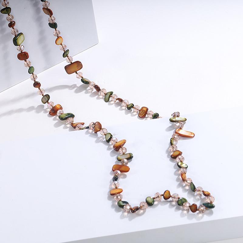 Vintage Bohemian Multicolored Shell Beaded Double-Layer Necklace Trendy Vacation Stacking Long Necklace Jewelry