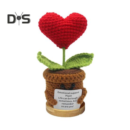 

Вязаная крючком кукла-подсолнух, эмоциональная вдохновляющая поддержка, кукла-растение в горшке, вдохновляющая кукла ручной работы с позитивной открыткой для подарка, поднимающего настроение, домашнего декора A