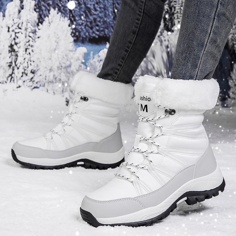 Plus-Size Women's Waterproof Winter Snow Boots, Warm Fleece-Lined, Long Tube Design, Outdoor Sports Fashion.