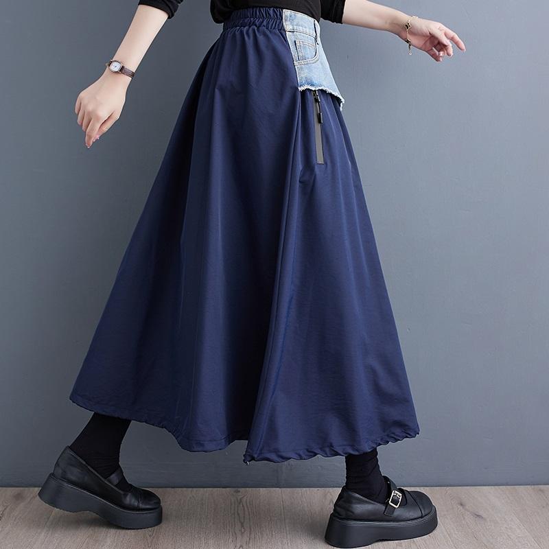 Jarní podzimní ležérní volná dlouhá dámská sukně s vysokým pasem