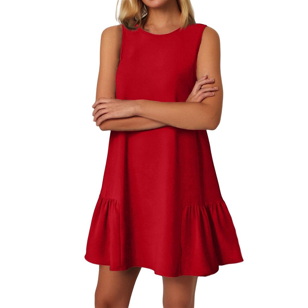 Women's Fashion Casual Sleeveless Round Neck Ruffle Dresses