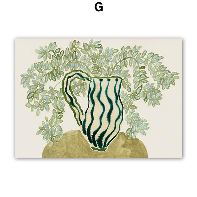 Gestreifte Mädchenvase Blatt Blume Wandkunst Leinwandmalerei Abstrakte Poster und Drucke Hotel Bar Wandbilder für Wohnzimmerdekoration