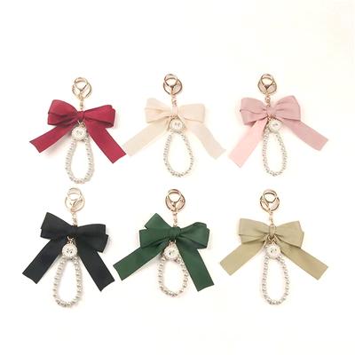 Large Bowknot Ribbon Pearl Key Chain Women'S Multi-Color Diy Key Pendant Hanging Ornament Sweet Bag Accessories