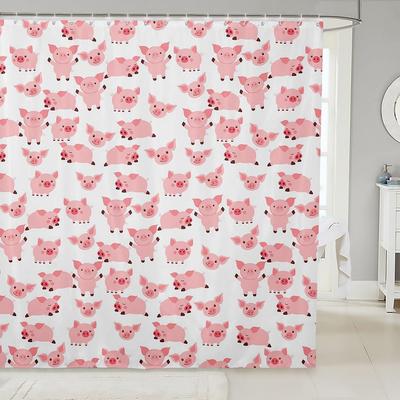 1pc Pink Pig Shower Curtain 72"x72" Kids Cute Pigs Bathroom Shower Curtain Set for Teens Farm Animal Bath Curtain Waterproo