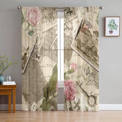 Vintage Old Paper Sheer Curtains for Living Room Transparent Tulle Window Treatments Bedroom Kitchen Home Decor Veil Drapes