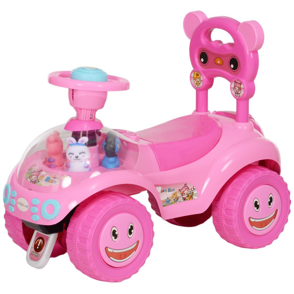 Foot To Floor Oddler Ride On Toy W/ Music, Light, Horn, Under Seat Storage, Anti-Over-Backwards Device, Pink