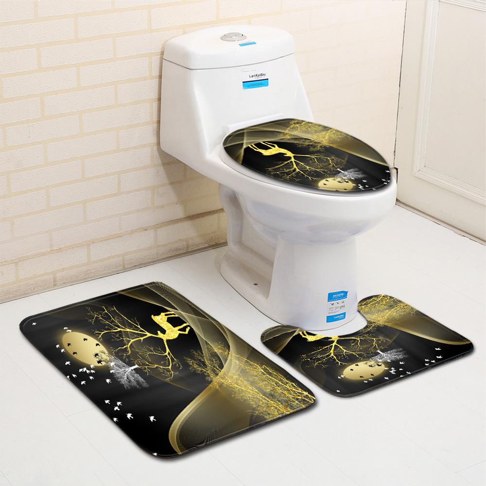 Fashion Painted Toilet Three-Piece Floor Mat Bathroom Door Mat Coffee Table Sand Carpet