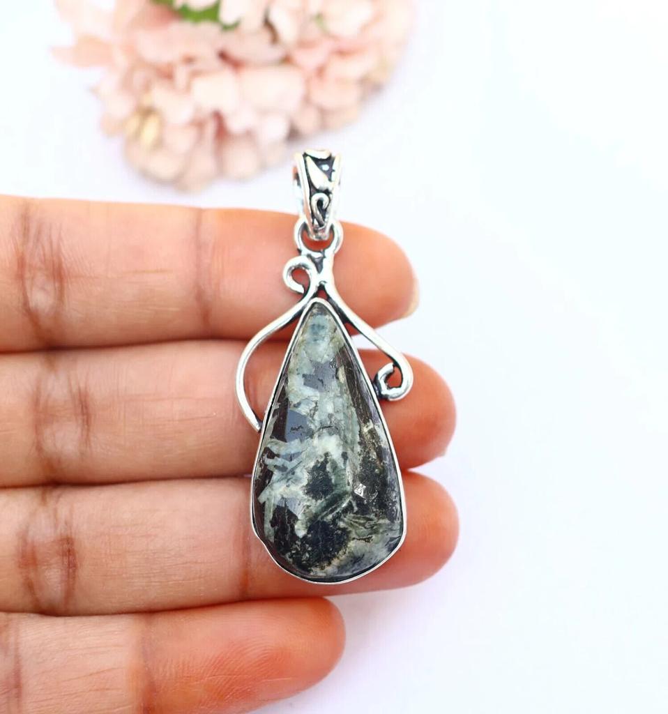 Seraphinite Pendant Seraphinite Necklace Large Seraphinite Gemstone Pendant