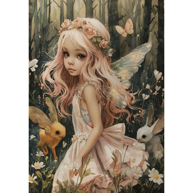 Girls and Bunny Deer Fairycore Wonderland Forest Animals Poster Canvas Painting Wall Art Pictures Girl Room Home Decor