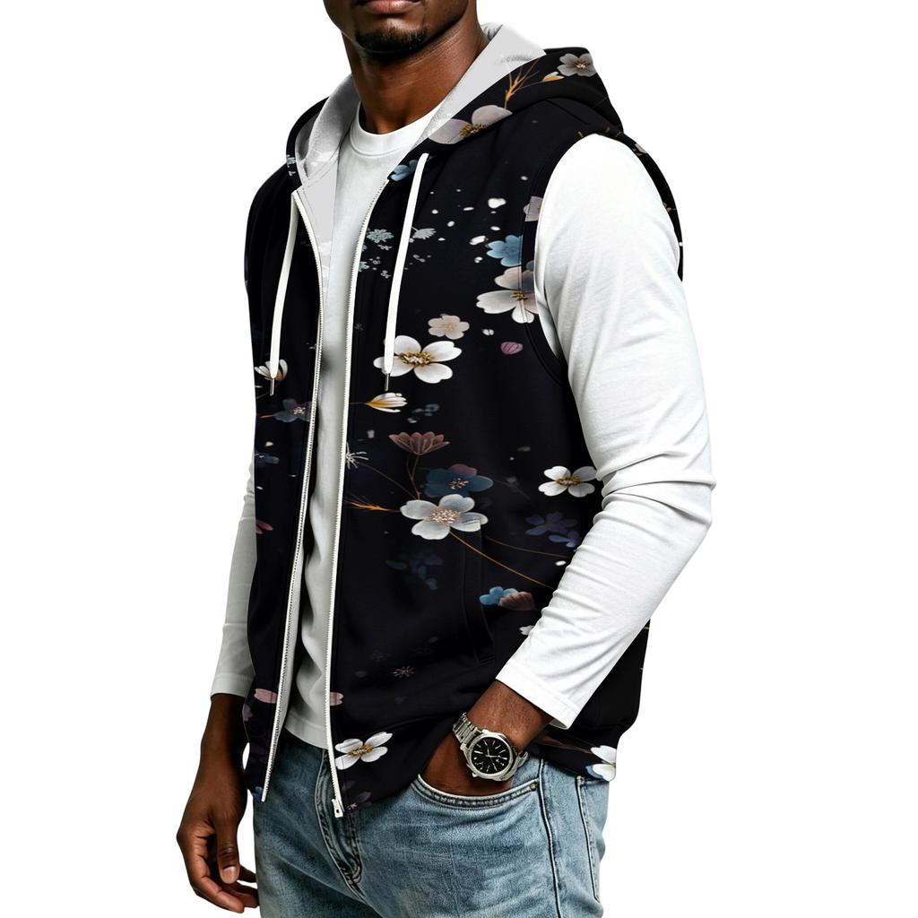 Men's Hooded Sleeveless Casual Zip-Up Sports Vest with Christmas Print Holiday Party Outfit