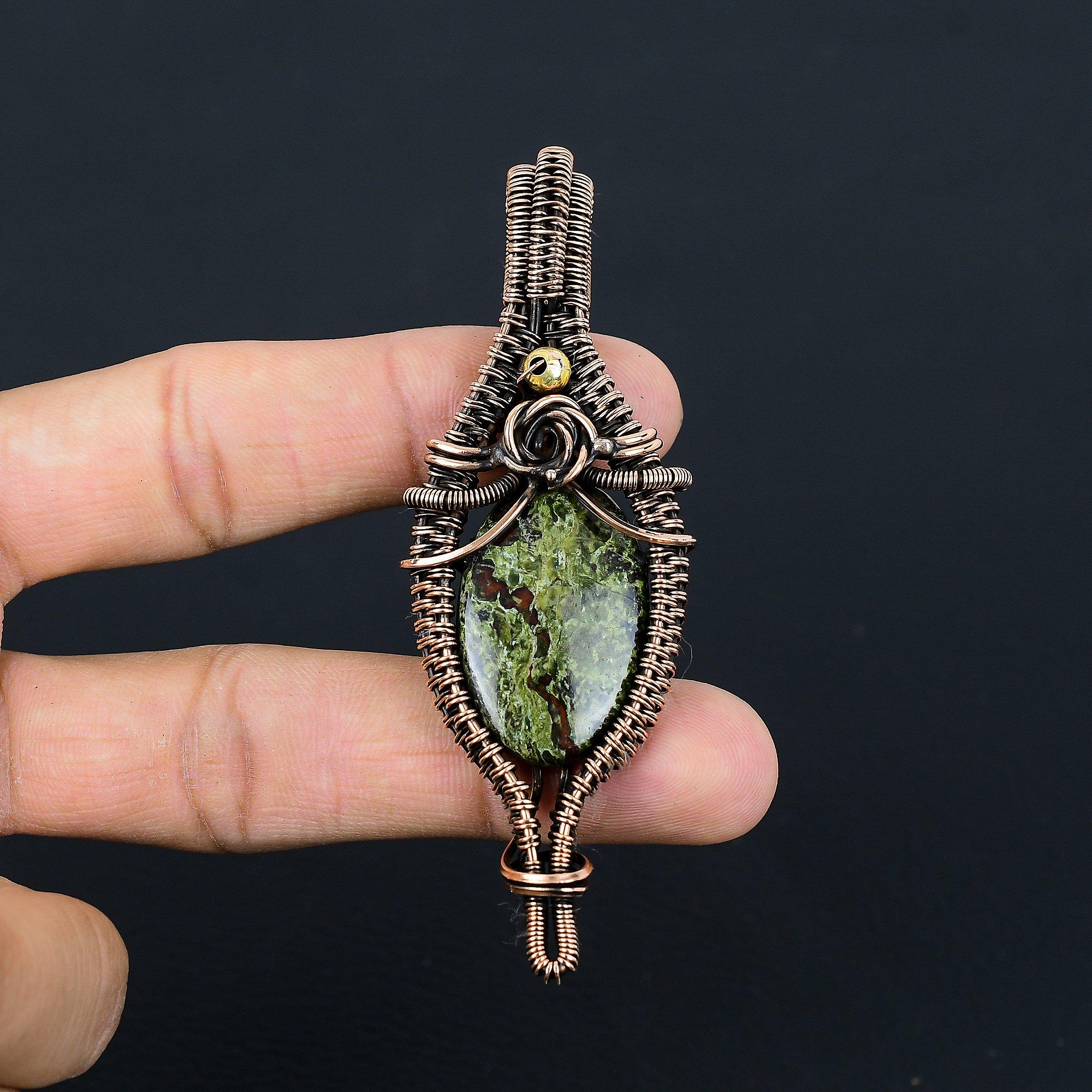 

Подвеска из яшмы Драконьей крови, обернутая медной проволокой 999 пробы, Ювелирные изделия с подвеской из драгоценного камня ручной работы, Подарки для жены, Новая подвеска 2.55 Inches