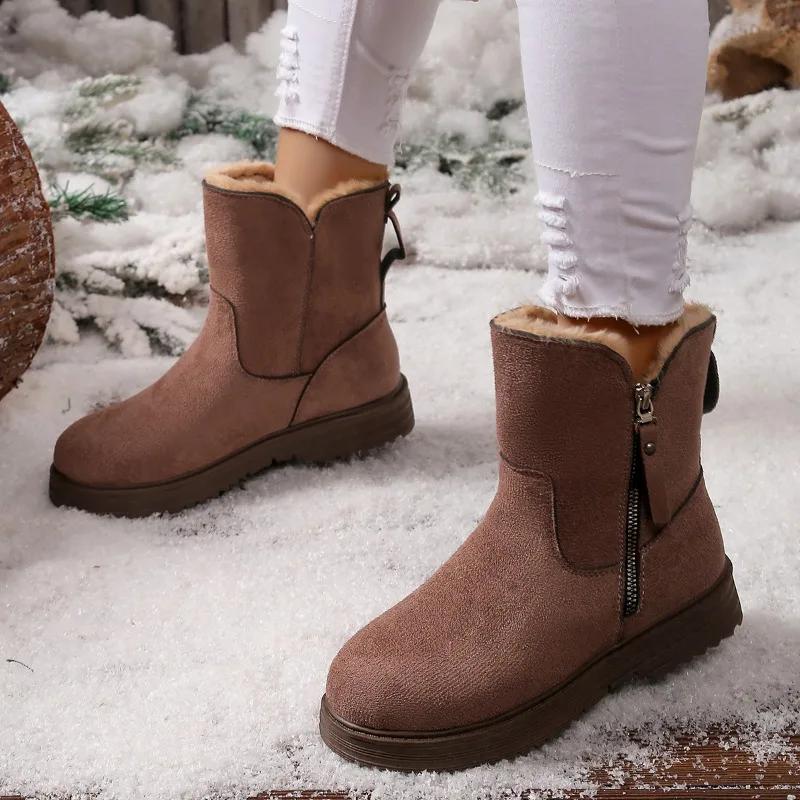 Fashion Concise Warm Boots Women 2024 Hot Sale Shoes for Women Ankle Women's Boots Round Toe Low Heel Side Zip Shoes Female Zapatos