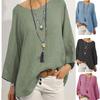 Women Solid Color Boat Neck Loose Linen Blouse 3/4 Sleeve Casual Oversized Tunic Top
