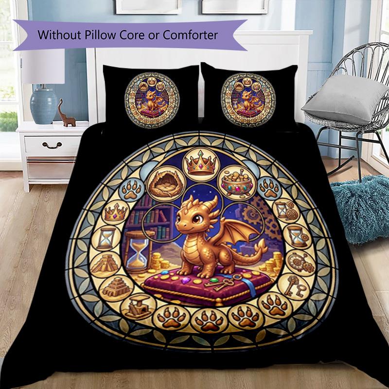 Golden Dragons Crown Pattern Bedding,Quilt Set Quilt Cover Pillowcase Home Birthday Gift (1*duvet Cover+2*pillowcase,without Core)