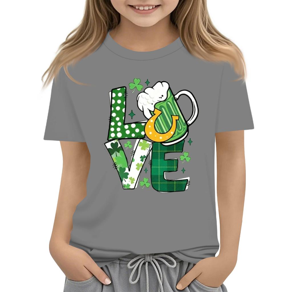 Children's Round Neck Casual Saint Patrick Printed Short Sleeve T-Shirt