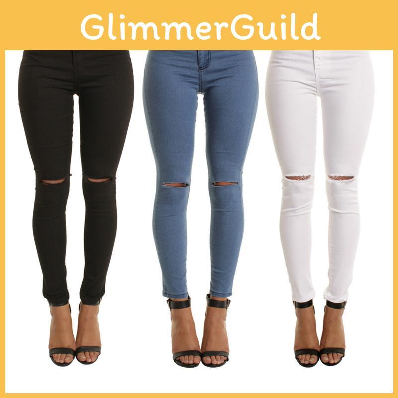 Premium Women Fashion Solid Color Skinny Long Pants Hollow Out Sexy High Waist Jeans For Every Occasion