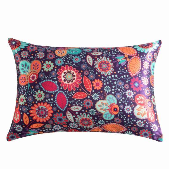 2Pcs/Set Flower Print Satin Pillowcase Envelope Closure Soft Dustproof Wrinkle Free Washable