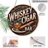 2D Flat, 1pc Round Aluminum Sign, "Whiskey and Cigar Bar" Vintage Design, Whiskey Glass & Cigar Metal Wall Art, Ideal for Man Cave, Bar, Garage, Gift