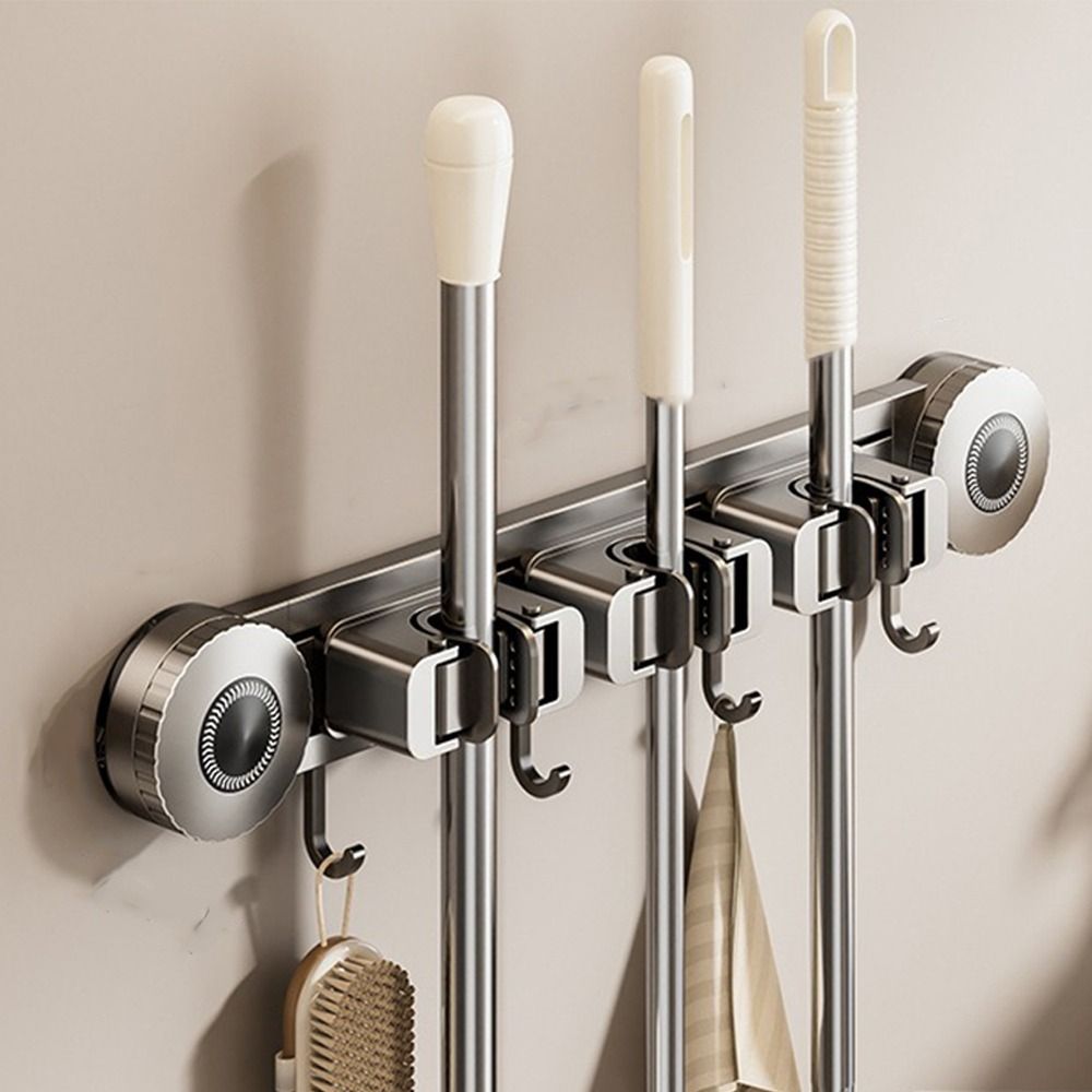 Moisture-Proof Suction Cup Mop Holder Space Aluminum Mop Clip Rack Storage Rack  Household Storage