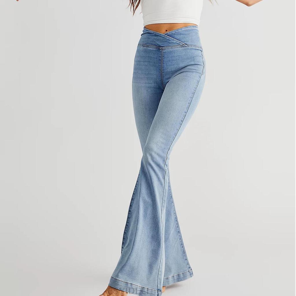 2023 Women's Slimming Elastic Bell Bottom Denim Jeans with Irregular Waist - Style SU3481