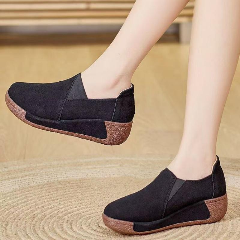 

New Women s Korean Style Sneakers - Suede Platform Slip-Ons with Elastic Side Panels, Spring/Fall Fashion Casual Shoes 41