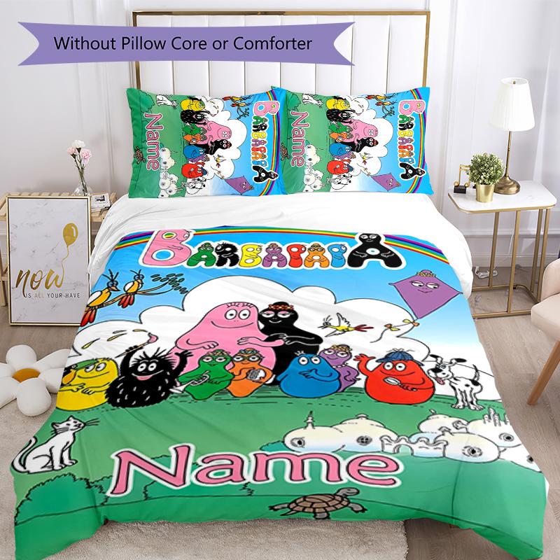 3pcs Custom Name Barbapapa Bedding Set Duvet Cover Closure Includes 1 Duvet Cover & 2 Pillowcases for All Seasons Bedroom Decor