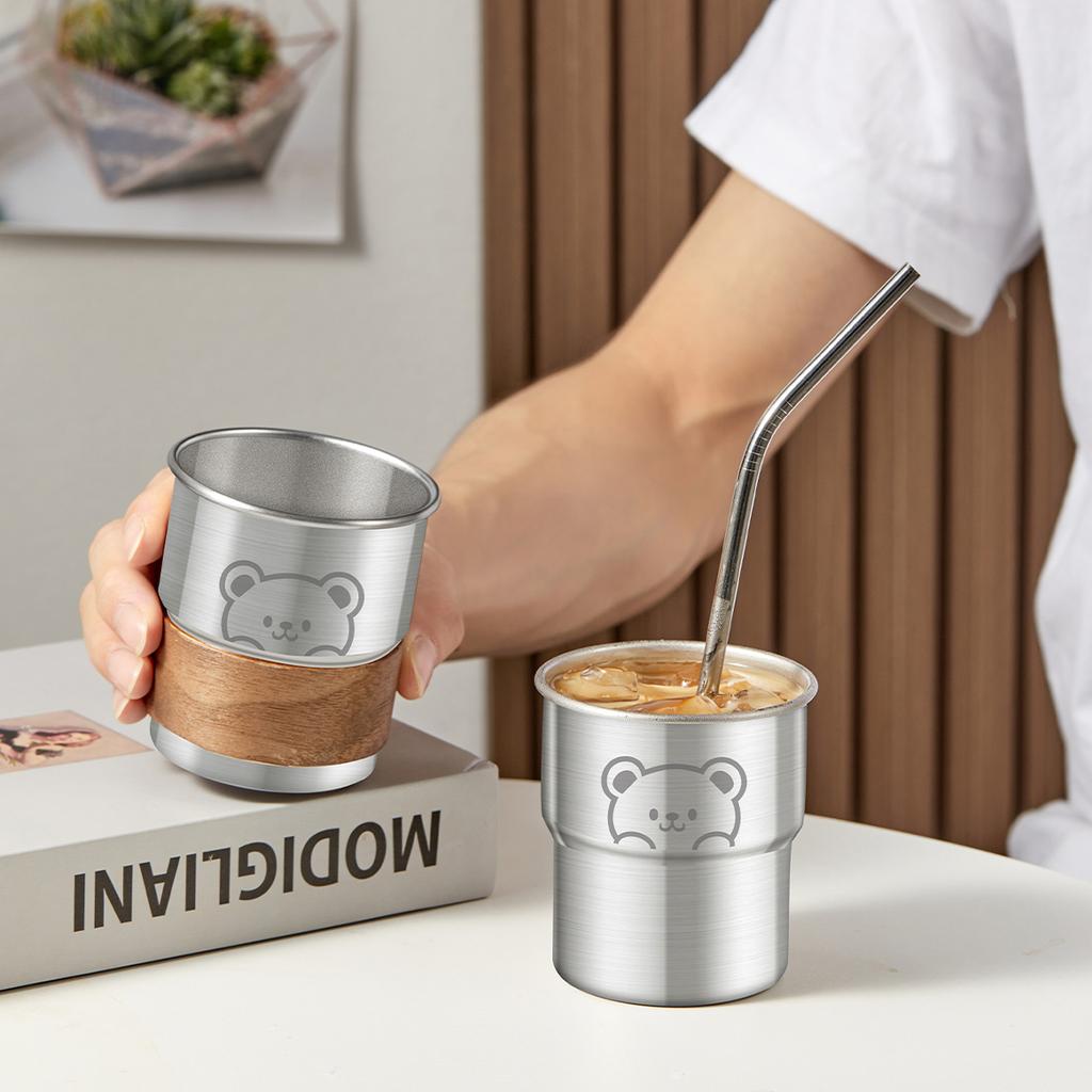 Cute Little Bear Water Mug 304 Stainless Steel Coffee Cup With Wooden Anti Scald Pad Office Workers Tumbler