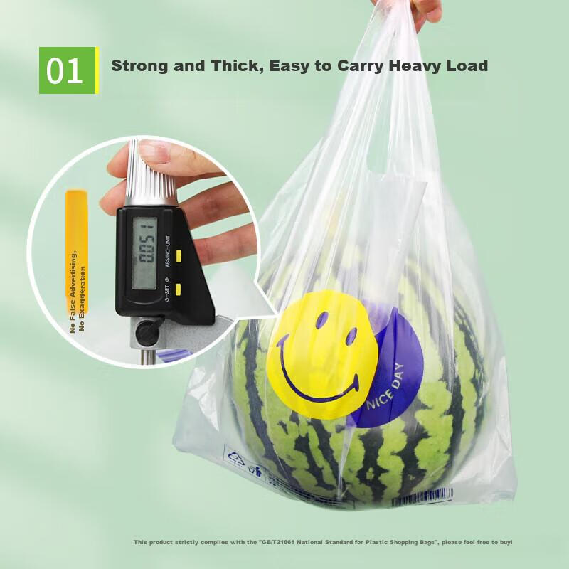 Yessel Food Storage Bags, Thickened Smiley Face Bags, 5 Mil Thickness, 30*48cm, 100 Pieces, Takeout Packaging Plastic Bags
