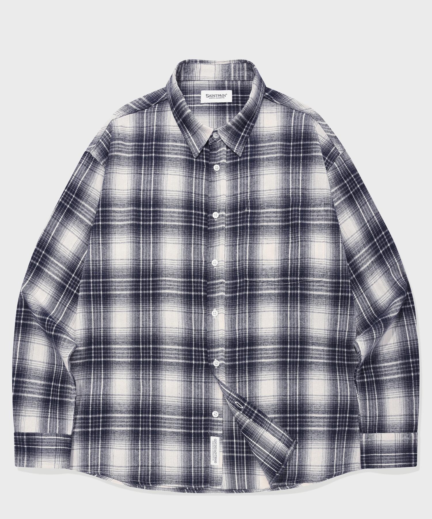 Saint Pain Sp Pocket Glen Check Oversized Shirt Blue Blue/M