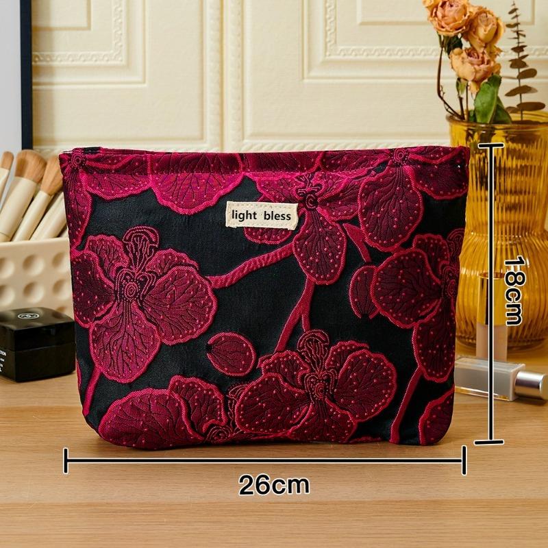 

Red Flower Fashion Canvas Women Cosmetic Handbag Travel Organizer Toiletry Makeup Pouch Ladies Luxury Make Up Bag For Gift 2025