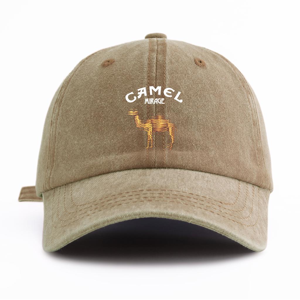 1pc CAMEL Print Washed Baseball Cap for Adults,Minimalist Retro Style Casual Soft Adjustable Dad Hat,Perfect As Gift