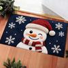 VIKAMA Christmas Snowman Doormat Flannel Non Slip Entrance Floor Mat Soft Washable Blue Snowflake Wink Pattern Entryway Rug Xmas