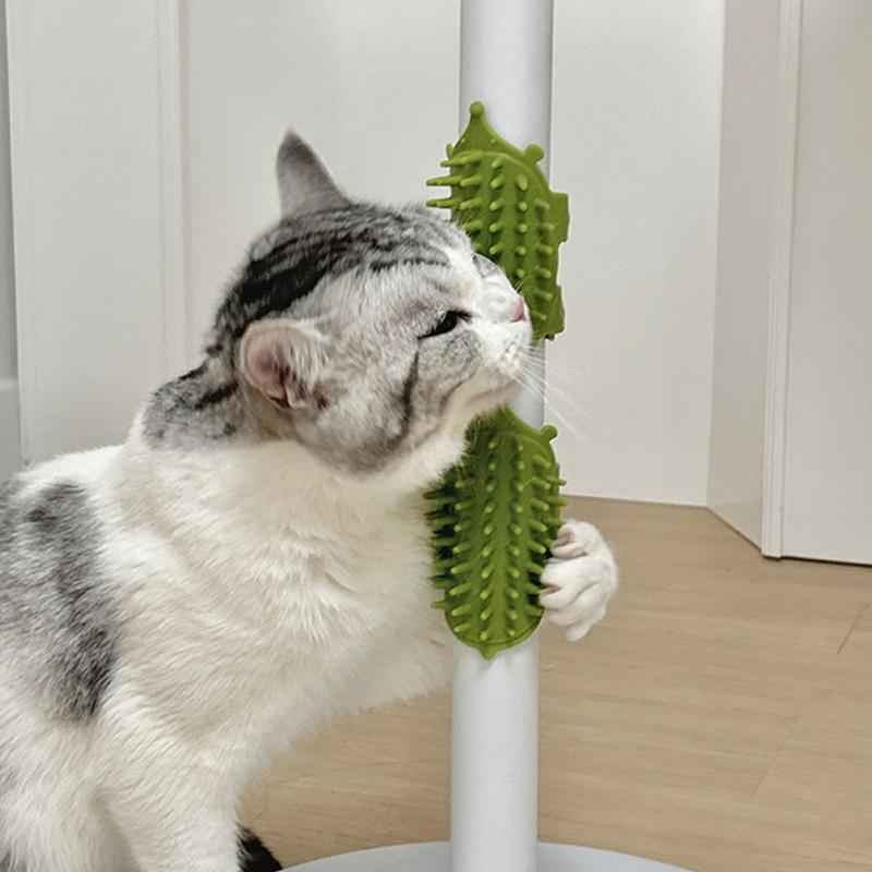 4pc Silicone Cats Massage Brushes Set Adjustable Furniture Mount Pet Grooming Tool Hair Collector