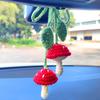 Simulated Plants Crochet Rear View Mirror Accessories, Swinging Mushroom Car Hanging Ornament, Car Mirror Hanging Accessories, Cute Car Accessories