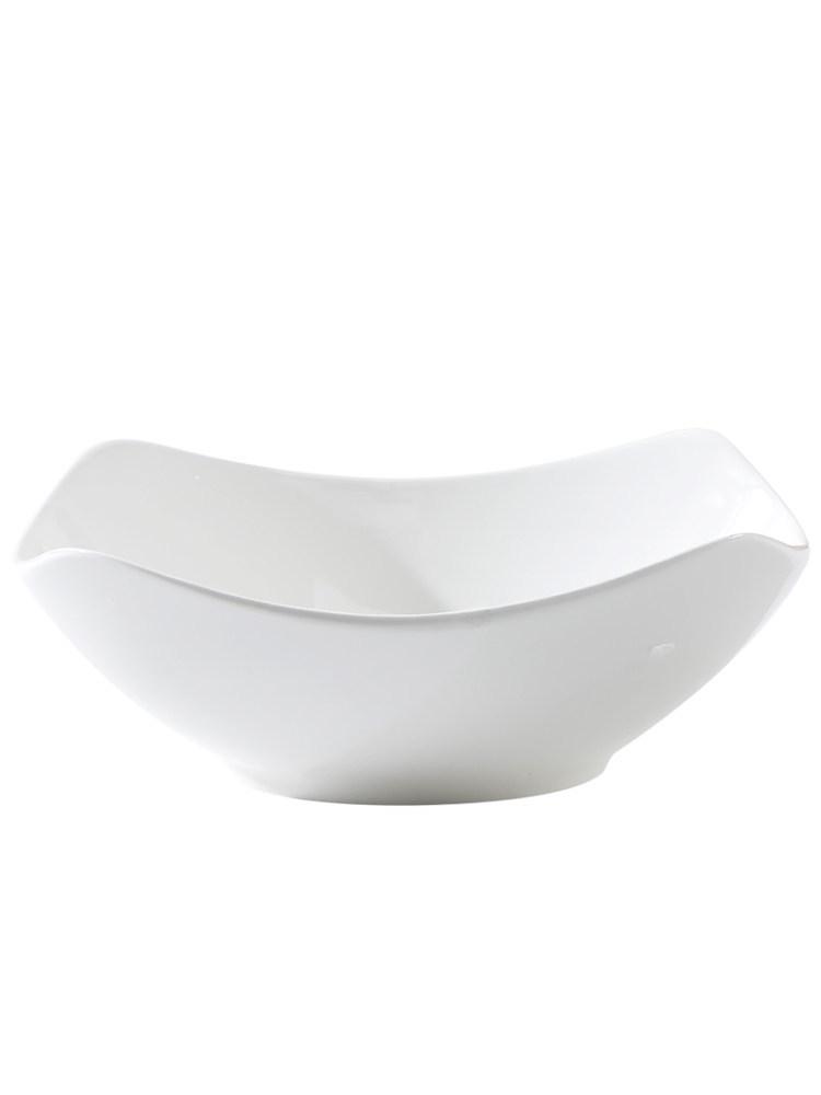 Microwaveable Pure White Ceramic Plate Set: Includes 4/6 Upturned Corner Bowls for Fruits, Soups, and Cold Dishes.
