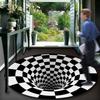 3D Illusion Vortex Carpet: Black & White Grid Round Floor Mat