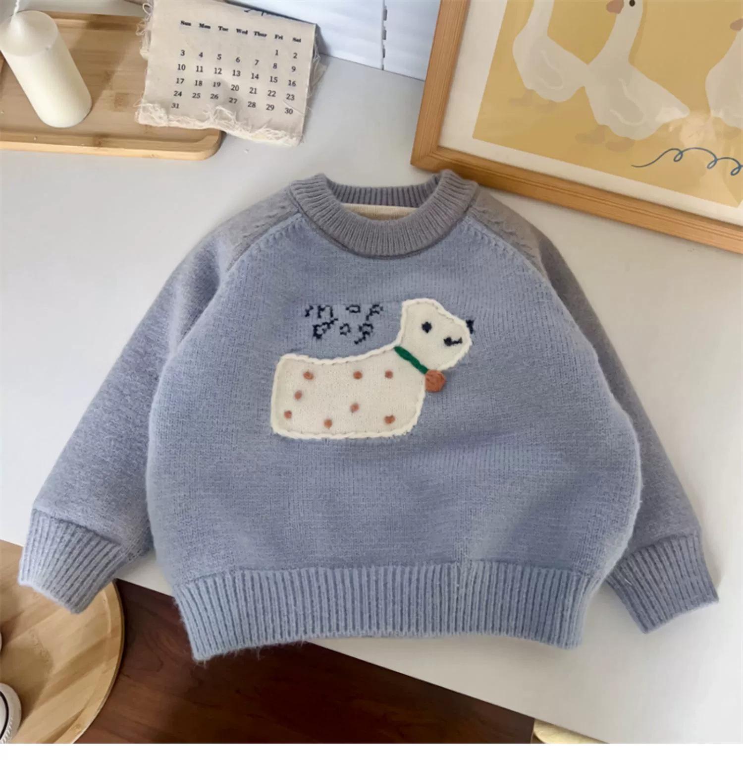 Boys Winter Thick Warm Cartoon Knit Sweater Stylish Pullover for Toddlers and Kids 80