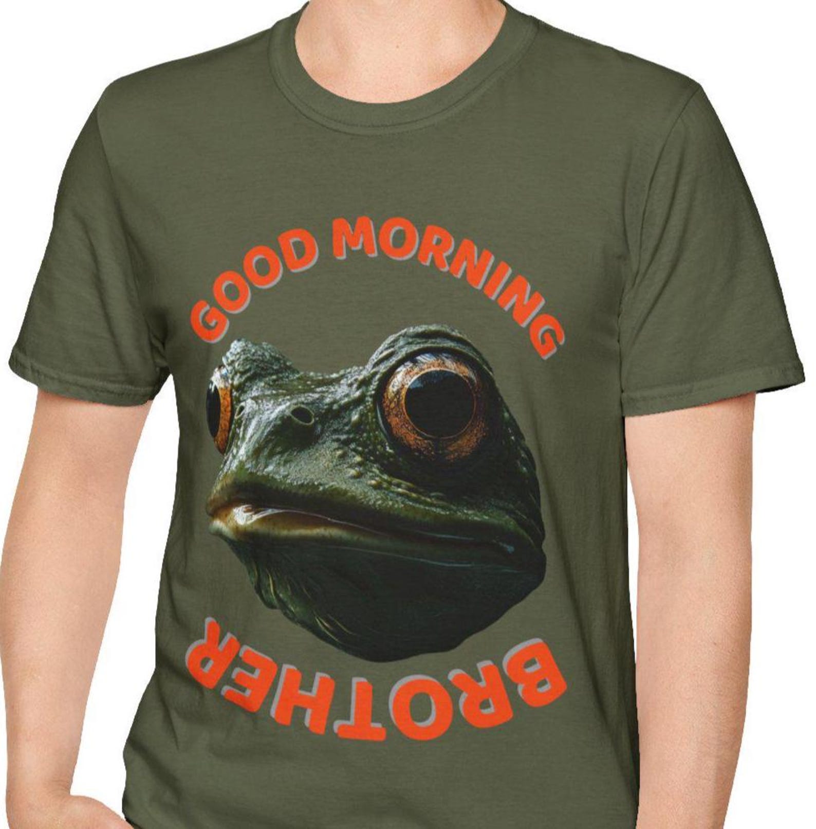 Good Morning Brother Unisex PePe Frog TShirt, Funny Graphic Tee, Casual Meme Wear, Gifts for Friends, Eco-Friendly Fashion, Frog Lovers L