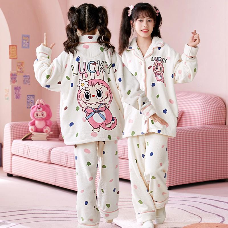 Boys Coral Fleece Pajamas Set Winter Thick Flannel Loungewear Kids
