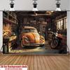 2D Banner 1 Piece Retro Car Elements Home Decoration Room Decoration Wall Decoration Party Background Decoration