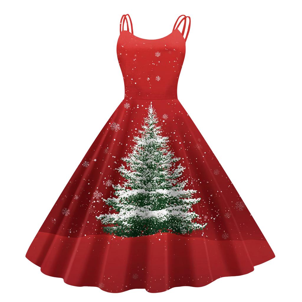 Women's Fashion Casual Christmas Print Sexy Off-the-shoulder Punk Retro Dress