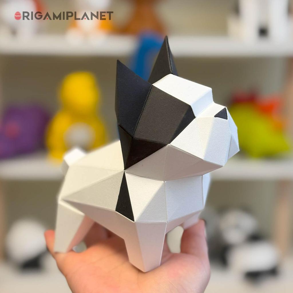 ORIGAMIPLANET Bulldog 3D Origami Sada pro výrobu psí papírové sošky Snadná roztomilá 3D zvířátka Ruční výroba Domácí dekorace Umění Domácí dekorace Papírová řemesla Dárek