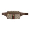 Gucci Borsa a tracolla Ophidia presbiopica con logo, nastro a righe rosse e verdi, patchwork in tela, borsa da vita, borsa da petto, taglia media, unisex, ebano/marrone